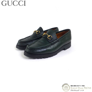 グッチ （GUCCI） レザー ホースビット ローファー 靴 ラグソール シューズ 1016105 #38C ダークグリーン×GO金具（中古）