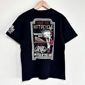 5-21 未使用 indian motocycle インディアン モーター サイクル モト betty boop ベティー プリント 刺繍 半袖 Tシャツ BBI-915 L ブラック