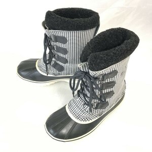 カナダ老舗★ソレル/SOREL★本革/スノーブーツ【22.5/黒×白/black×white/千鳥格子】インナー付き/雪作業/防水◆pWB87-6