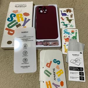 603t1431☆ SURPHY iPhone15pro max用ケース シリコン,フィルム付き ストラップ付き 6.7インチ全面保護 ソフトカバー (くすみ赤)