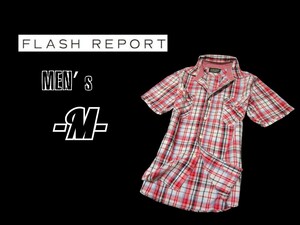 メンズM◇FLASH REPORT◇半袖チェック柄シャツ