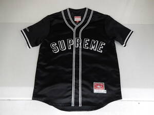 Supreme × Mitchell & Ness　23SS　サテン　ベースボールジャージ　サイズS　黒　シュプリーム ×ミッチェル アンド ネス