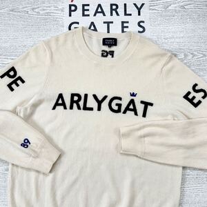 ★美品★PEARLY GATES パーリーゲイツ / PG89 ロゴデザイン カシミヤブレンド クルーネックセーター / サイズ６