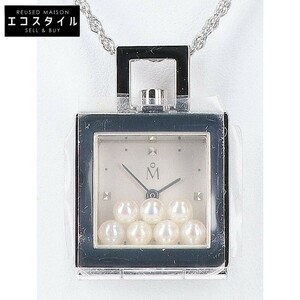 【新品同様】MIKIMOTO ミキモト 925留め具 メタルベゼル パール ペンダント クオーツ ウォッチ ネックレス シルバー レディース