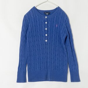 RALPH LAUREN ラルフローレン 長袖ケーブルニット セーター トップス 綿100％ ポニー刺繍 ブルー 青 M 8/10 子供服 キッズ ガールズ 春秋