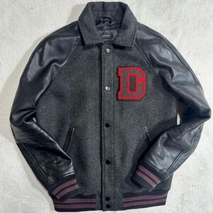 ◆希少/極美品◆DIESEL●ディーゼル スタジャン ブルゾン ジャケット 袖レザー ロゴワッペン レザー切替 メンズ ウール 黒 グレー 