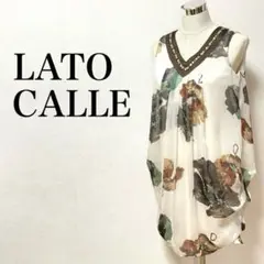 LATO＊CALLE ビジュー付きワンピース　花柄　シアー　タック　華やか