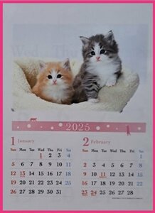 【送料無料：１冊：可愛い 「子猫」：大きい カレンダー：B3:52x36cm】★2025年：猫・ねこ・ネコ★仔猫 壁掛け：コー No421