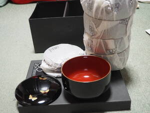 未使用保管品HANAE MORI　シッキシック CHIKICHIC　丼５個組　蓋つき 漆器 　黒地　蓋金蝶柄 樹脂製