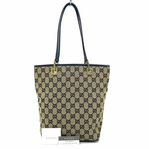 1円〜　【極上美品】　 GUCCI グッチ　 GGキャンバス　 トートバッグ ハンドバッグ　ベージュ　ブラック　系　シリアル有　KL975