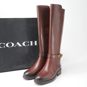 MH1468*《COACH コーチ》Size 5C レザー ロングブーツ サイドジップ Ruby HC BOOTS G4393 靴 ブラウン