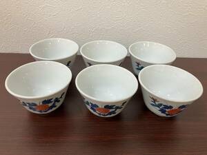 【20940】龍峰窯 湯呑 5客セット 茶器 和食器 陶芸 陶器 工芸品 湯飲み 白 花柄 現状品 長期保管品