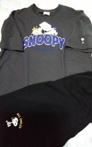 ☆メンズ☆SNOOPY青色ロゴ ☆スヌーピー&ウッドストックの濃灰色半袖Tシャツ×黒色半ズボン上下２点セットです(o^―^o)大きいサイズＬＬ☆