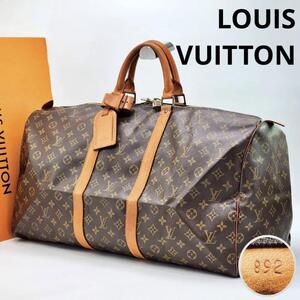 【良品 鑑定済】ルイヴィトン LOUIS VUITTON ボストンバッグ モノグラム キーポル55 M41424 旅行カバン メンズ フランス製 PVC ヌメ革 2798