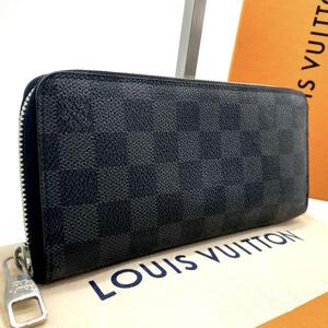 極美品/鑑定済●LOUIS VUITTON ルイヴィトン メンズ 長財布 ジッピーウォレット 黒 ブラック ダミエグラフィット ヴェルティカル レザー