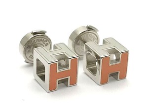 1000円スタート ピアス HERMES エルメス カージュドアッシュ Hキューブ オレンジxシルバー 両耳用 総重量約5.9g アクセサリー TAG D3039