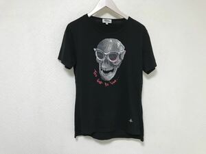 美品本物ヴィヴィアンウエストウッドVIVIENNEWESTWOODドクロスカル髑髏プリントコットン半袖Tシャツ旅行トラベルメンズ44S黒ブラック日本製