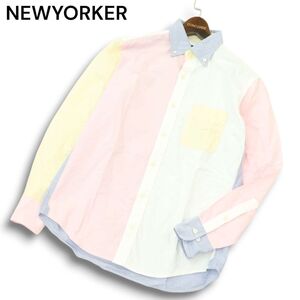 NEWYORKER ニューヨーカー 通年 クレイジーパターン★ 切替 長袖 ボタンダウン オックスフォード シャツ Sz.S　メンズ　A4T08877_8#C