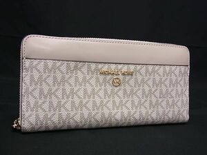 ■新品同様■ MICHAEL KORS マイケルコース MK柄 PVC×レザー ラウンドファスナー 長財布 ウォレット アイボリー系×ピンク系 DD6964