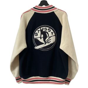 ■激レア■90s USA製 OLD STUSSY SURFING CLUB VARSITY JACKET L XL ステューシー バーシティ ジャケット スタジャン ビンテージ