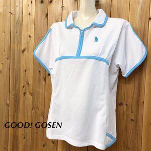 【未使用】Good! GOSEN＊ゴーセン /日本製 レディースLL 半袖 ポロシャツ ハーフジップ トップス SUREDRY MAX 白 速乾 スポーツウェア