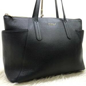 1円 【超人気】 FURLA フルラ トートバッグ ビジネス A4収納 レザー ブラック 肩掛け メンズ レディース 通勤 仕事鞄 紳士 