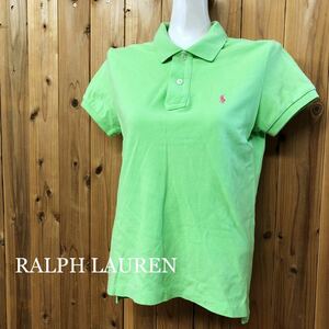 RALPH LAUREN＊ラルフローレン レディースM 半袖 ポロシャツ トップス グリーン系 ポニー刺繍 THE SKINNY POLO カジュアル ゴルフ 古着