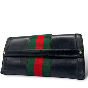 GUCCI グッチ　長財布　シェリーライン　スタッズ　レザー　ブラック　黒