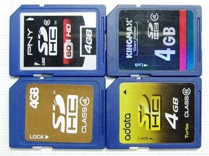 ★ＳＤＨＣメモリーカード ４GB ４枚 中古★送料８５円・１８５円