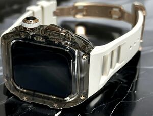 クリアブラック&ホワイト★アップルウォッチバンド ラバーベルト カバー Apple Watch クリア ケース 44mm 45mm series9.8.7.6.5.4.se