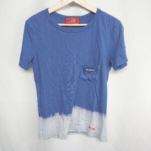 ◇ ⊂◎ ●未使用● INDIAN MOTOCYCLE 胸元にビーズの刺繍 半袖 Tシャツ サイズM ブルー系 メンズ E