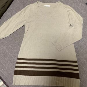 新品　ニットチュニックワンピース M ボーダー茶系　ブラウンベージュ