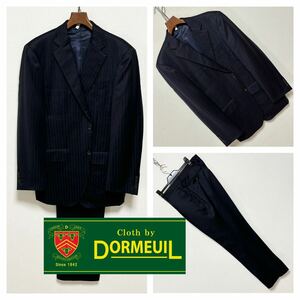 良品■DORMEUIL ドーメル■ベネシャン ストライプ セットアップ スーツ AB6 ネイビー ワイン ハンドステッチ ワンタック エクレール