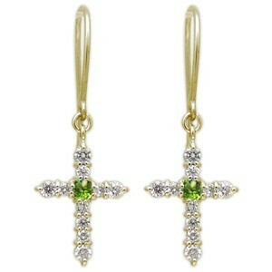 ペリドット ピアス クロス フックピアス K18 レディース