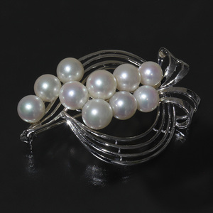 MIKIMOTO ミキモト アコヤパール10玉 ブローチ K14WG 7.5mm 12.8g E0246