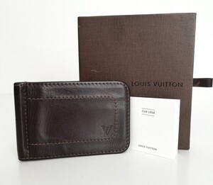 S1908●ルイヴィトン LOUIS VUITTON ユタ ポルト フォイユ パンス レザー マネークリップ付き 2つ折り札入れ カードケース 財布