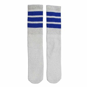 SkaterSocks ロングソックス 靴下 男女兼用 ソックス スケボー Knee high Grey tube socks with Royal Blue stripes style 1 (22インチ)