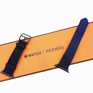 エルメス HERMES アップルウォッチ ジャンピング シンプルトゥール ストライプ ベルト バンド 腕時計 40mm 黒 ブルー サフィール