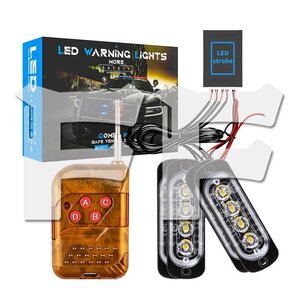 送料無料.. 4連 LED ライト ハザード ストロボ フラッシュ 発光色：ホワイト/イエロー 警告灯 リモコン付き パトロール 緊急点滅 4個