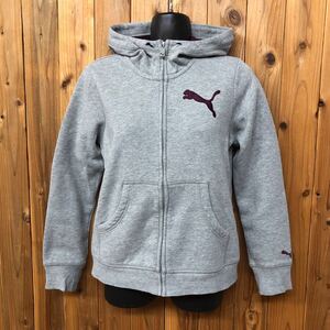 PUMA＊プーマ レディースS 長袖ジャケット スウェットパーカー 裏起毛 ビッグロゴ 刺繍 グレー カジュアル スポーツウェア