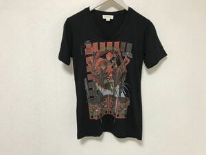 美品本物ディーゼルDIESELコットンビーズプリントタイトTシャツ黒ブラックXSレディースメンズ旅行トラベルロックバンT