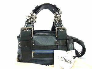 1円 ■美品■ Chloe クロエ レザーチェーン ハンドバッグ トートバッグ レディース ブルー系 BM2045