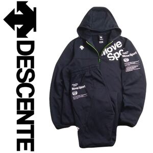 プロアスリート着 極美品 DESCENTE MOVE SPORT 蓄熱保温 裏起毛 ビッグロゴ ジャージ 上下セット セットアップ メンズL デサント 黒 250111