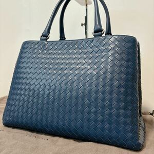 【極美品/希少色】BOTTEGA VENETA ボッテガヴェネタ メンズ ビジネスバッグ トートバッグ ハンドバッグイントレ A4◎ レザー ネイビー