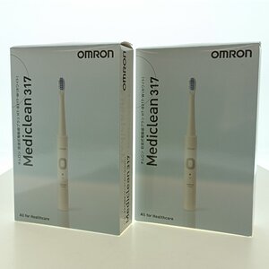 未使用 OMRON オムロン 音波式電動歯ブラシ Mediclean 317 HT-B317-W 2点セット 充電式 ホワイト 歯周ケア 家電 まとめ売り 中古