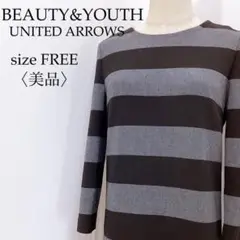 〈美品〉beauty&youth  ボーダー柄ワンピース　膝丈下　Iライン