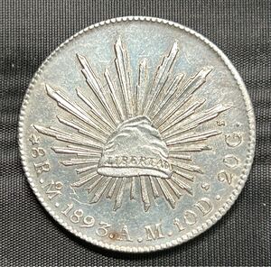 【1円スタート】メキシコ 貿易銀 8レアル銀貨 準未使用〜未使用 1893年 リバティーキャップ 真正品保証