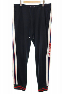 グッチ GUCCI TECHNICAL JERSEY PANT XL 474635 X5T39 テクニカル ジャージ パンツ トラックパンツ サイドライン ブラック ☆AA★240929