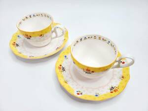 【送料無料・美品】Noritake ノリタケ ペアマグカップ＆ソーサー トゥルーラブ 黄色花柄　ペアセット