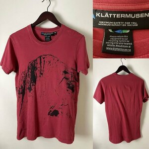 ★【並品 廃盤品】ビンテージ KLATTERMUSEN クレッタルムーセン オーガニックコットン100% マウンテン 山 プリント Tシャツ S ボルドー系